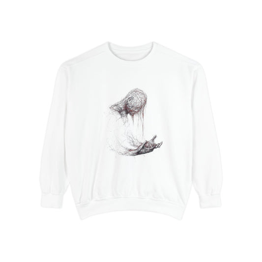 Artistic Unisex Garment-Dyed Sweatshirt - Unique Hand-Drawn Designs